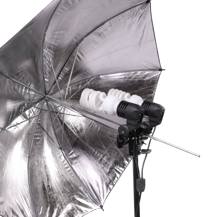 Fluorescent 180W Umbrella Dual Head Light Kit - Broadcast Lighting