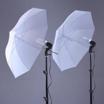 2pcs Spiral 1x 85watt Lights with Translucent umbrellas - Broadcast Lighting