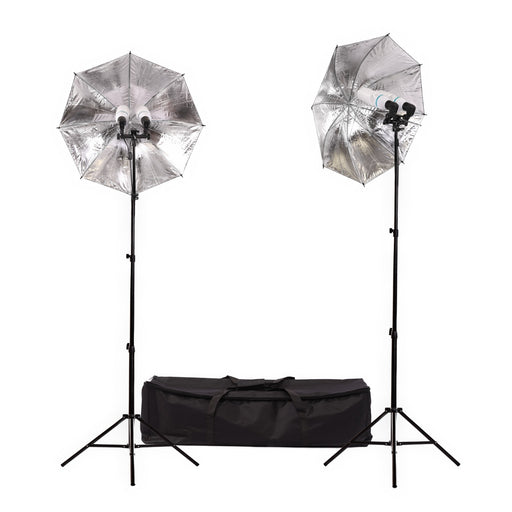 Fluorescent 340W Umbrella Dual Head Light Kit - Broadcast Lighting